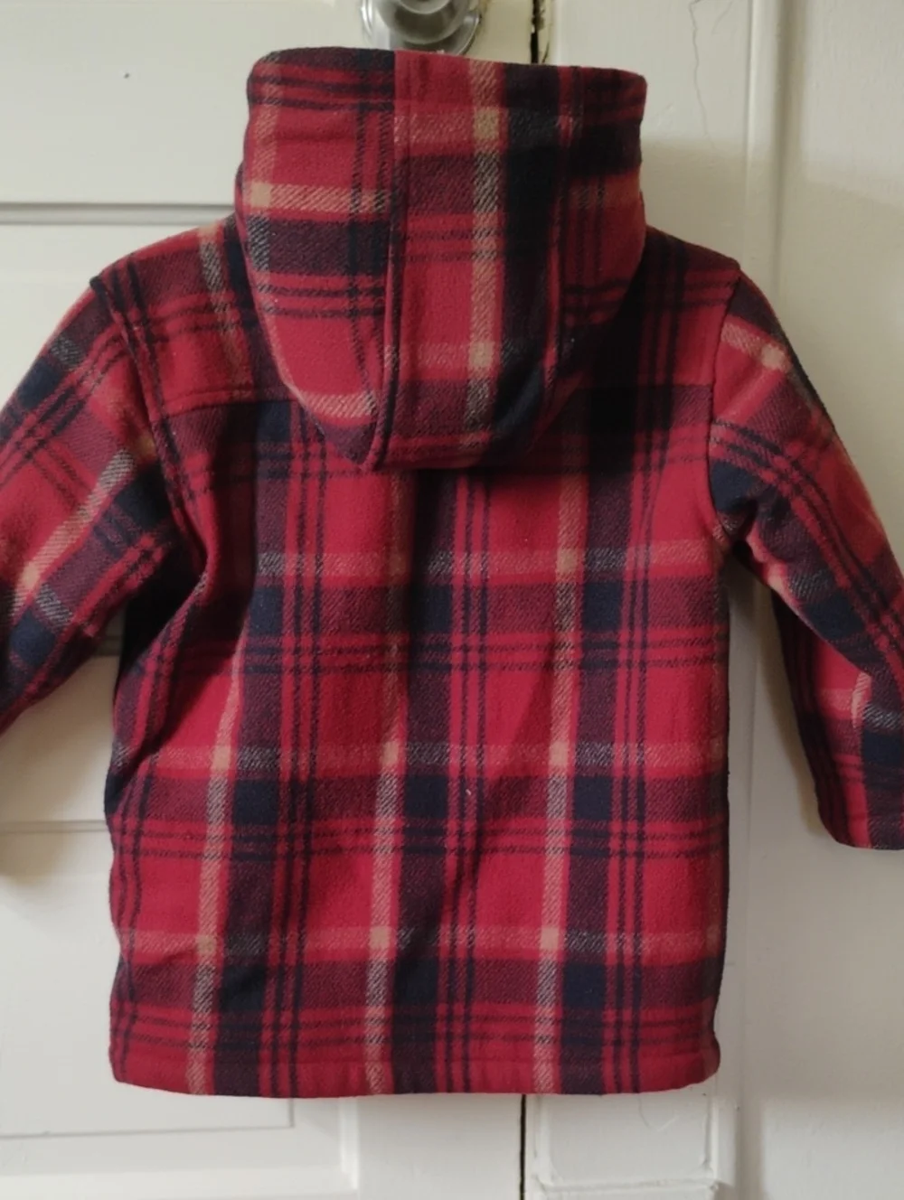 GAP Red and Black Plaid Hooded Pea Coat Heavy With Sheepskin Look Lining Sz 5T